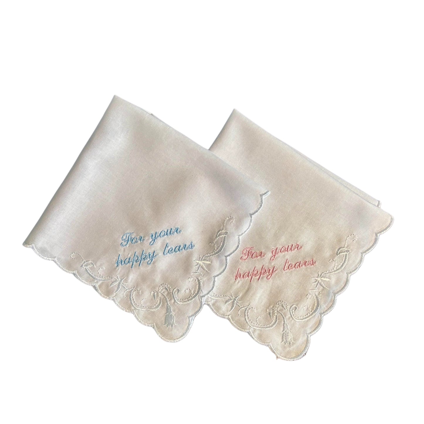 Pink Embroidered 'For Your Happy Tears' Bridal White Handkerchief