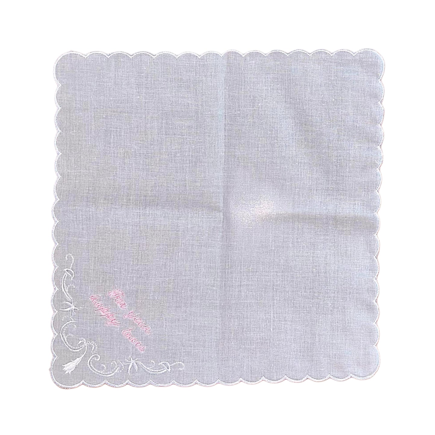 Pink Embroidered 'For Your Happy Tears' Bridal White Handkerchief