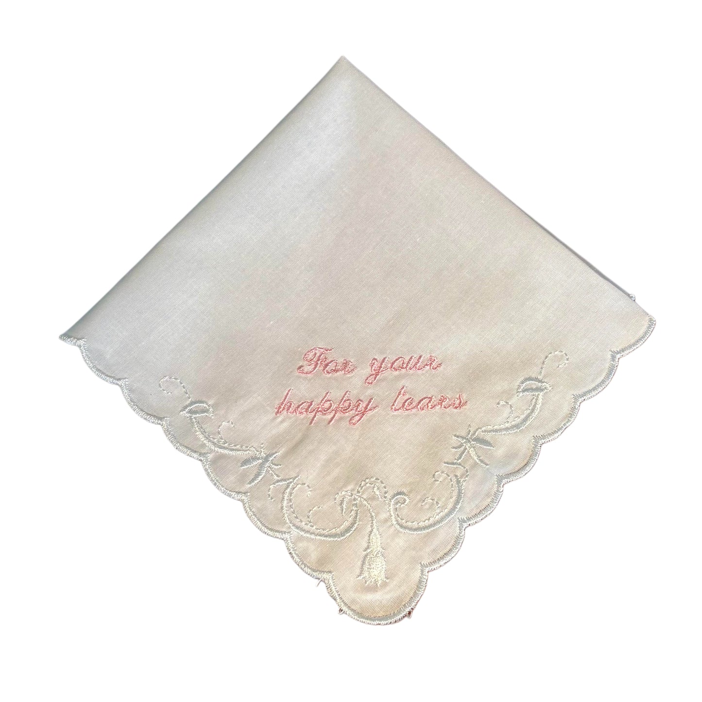 Pink Embroidered 'For Your Happy Tears' Bridal White Handkerchief