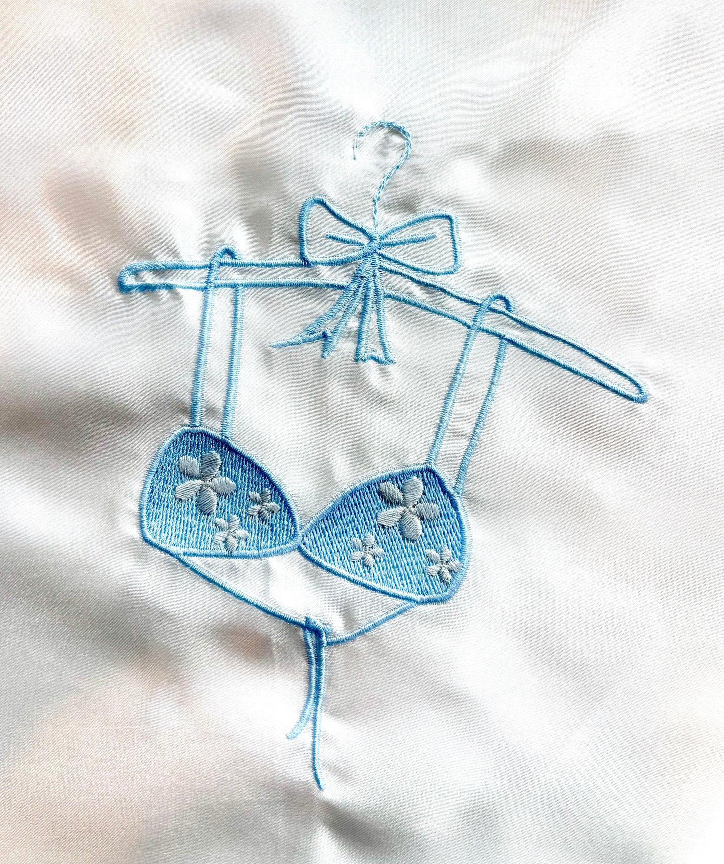 Elegant White Satin Lingerie Bag with Blue Embroidered Design 12"x16" Premium Dust Protection Storage Solution for Travel & Gift Wrapping
