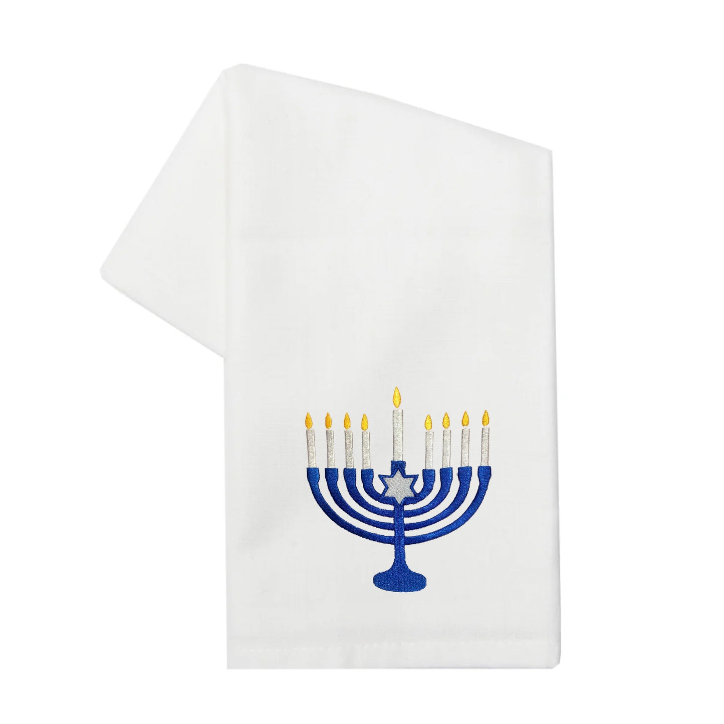 Embroidered Menorah White Kitchen Towel Tea Towel
