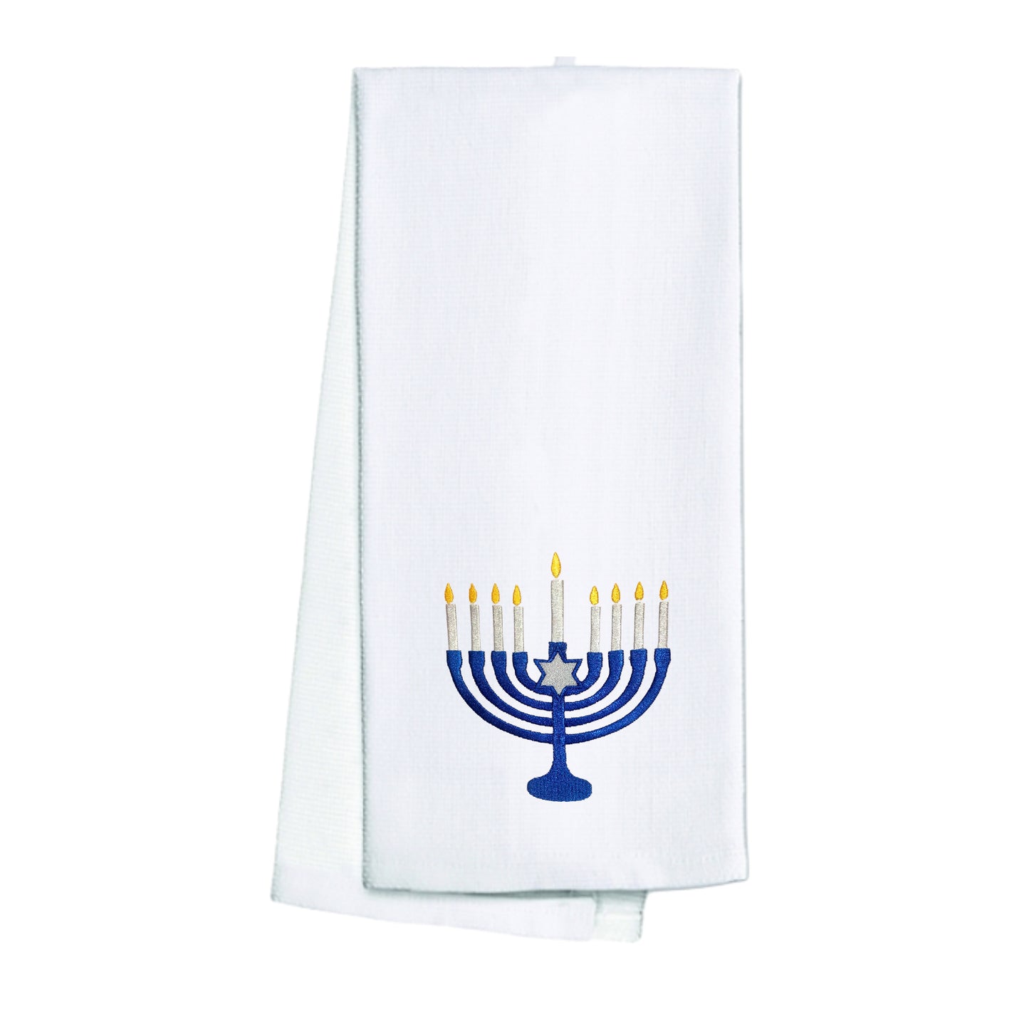 Embroidered Menorah White Kitchen Towel Tea Towel