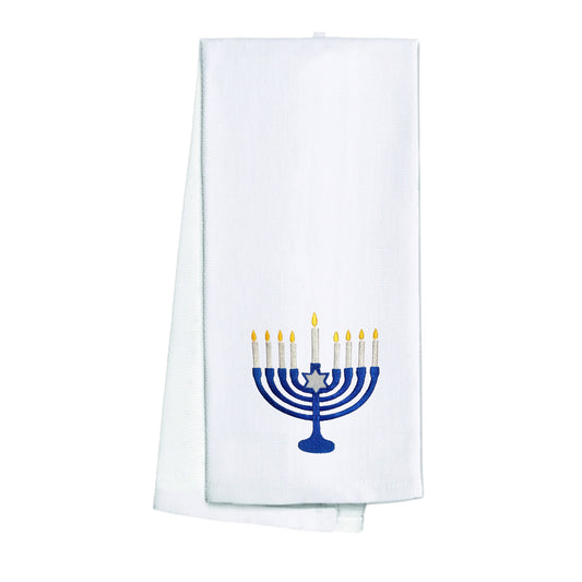 Embroidered Menorah White Kitchen Towel Tea Towel