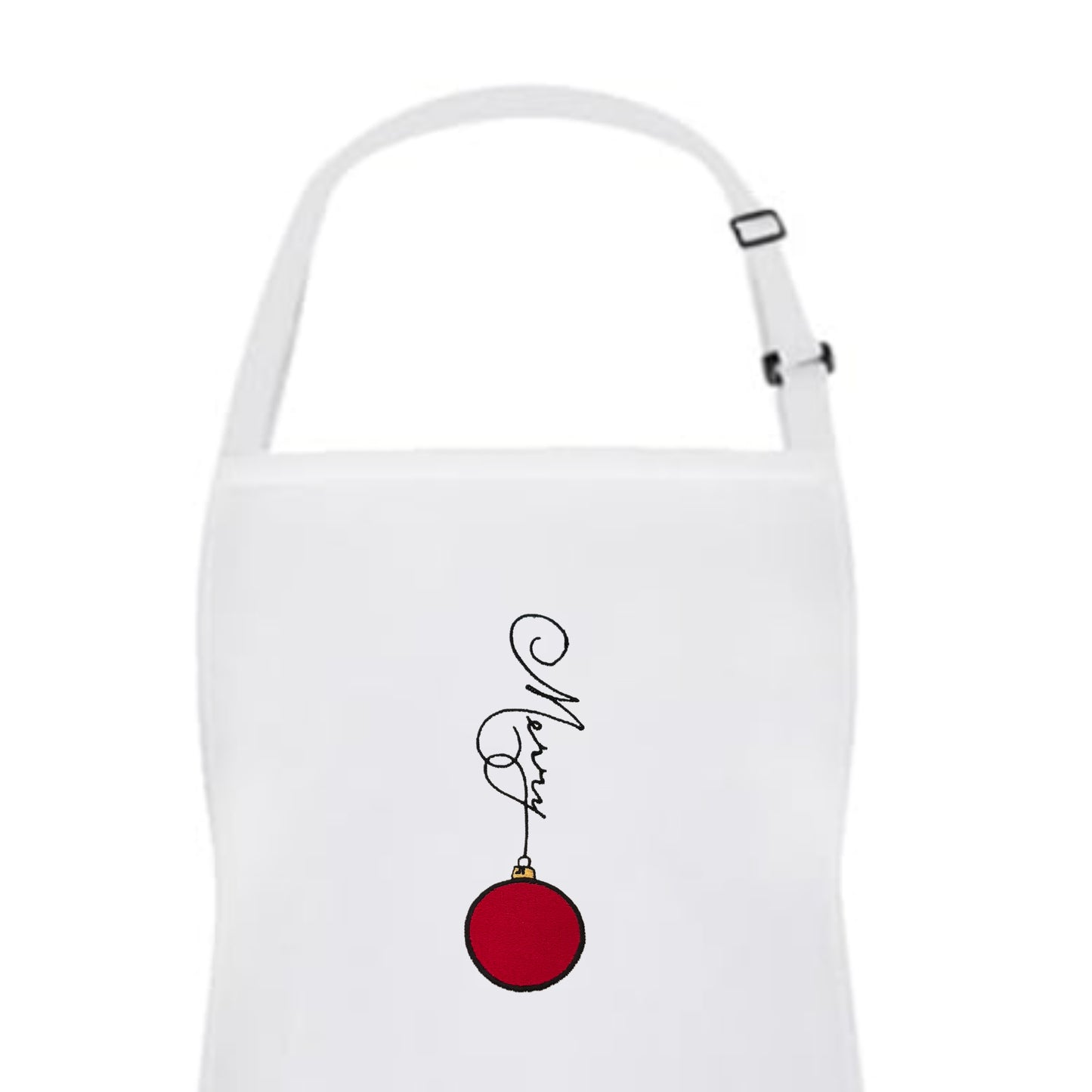 Embroidered Merry Holiday Apron with Adjustable Neck Strap and Front Pockets