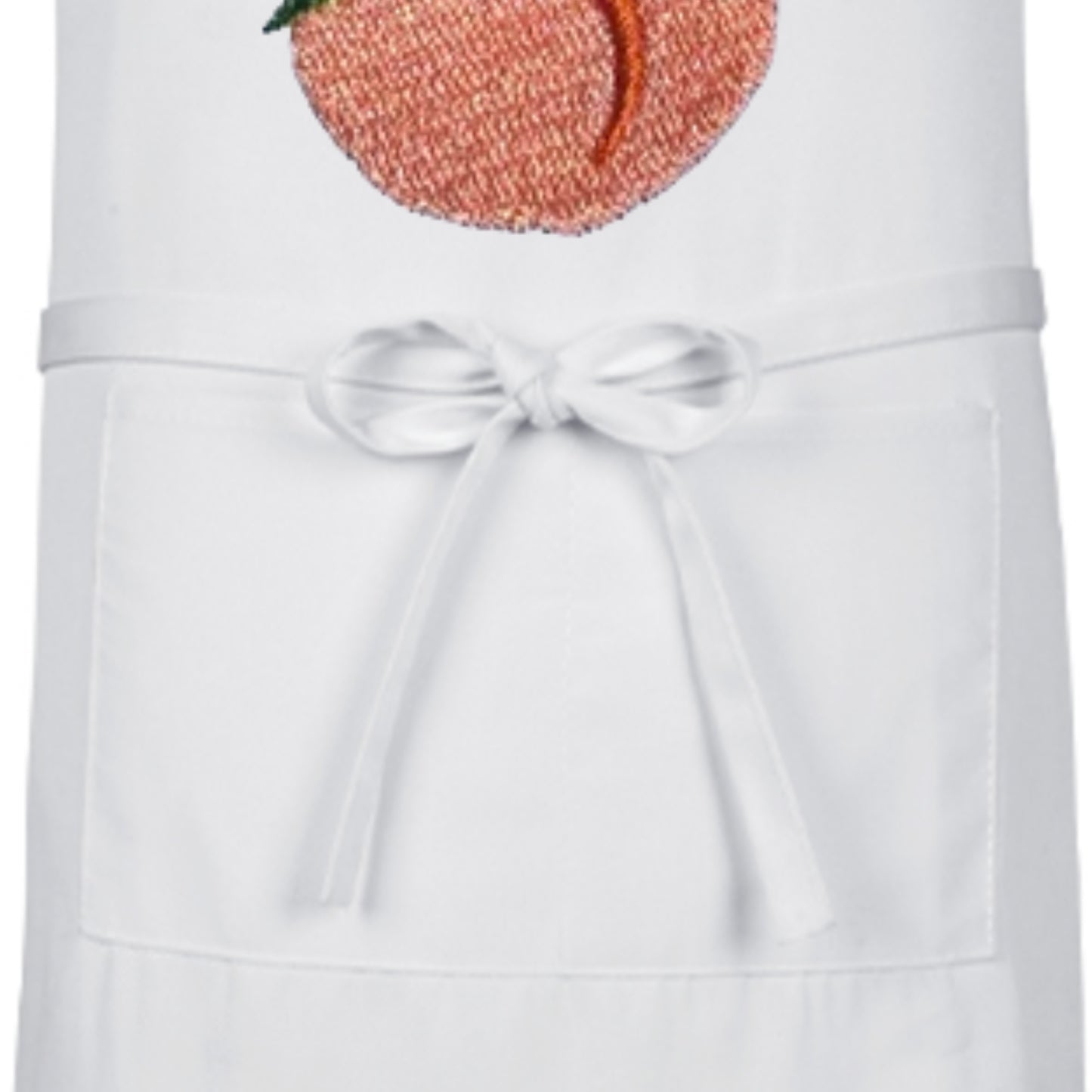 White Embroidered Peach Apron with Adjustable Neck Strap and Front Pockets