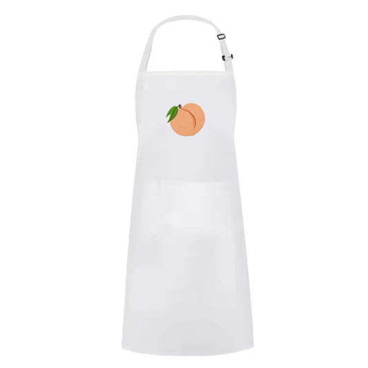 White Embroidered Peach Apron with Adjustable Neck Strap and Front Pockets