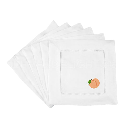 White Linen Embroidered Peach Napkins
