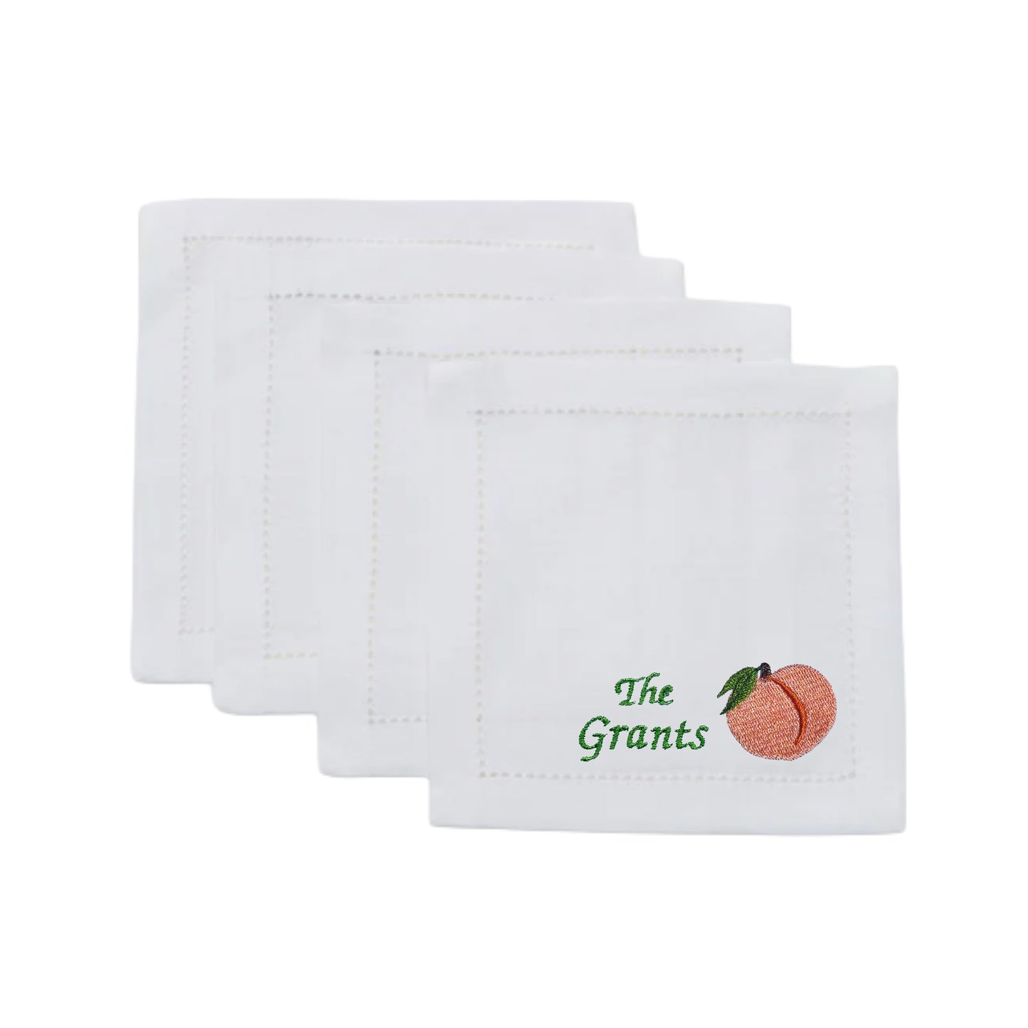 Customized White Linen Embroidered Peach Napkins