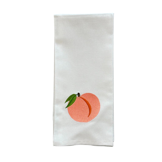 Embroidered Peach White Kitchen Towel Tea Towel