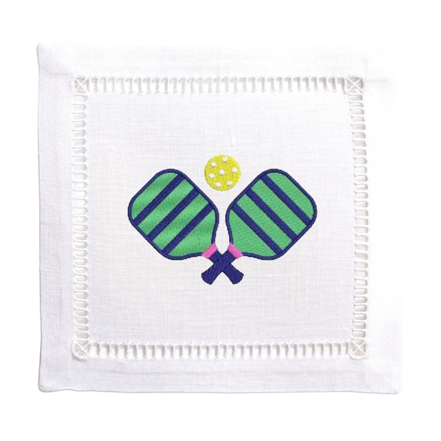 White Linen Embroidered Pickleball Napkins