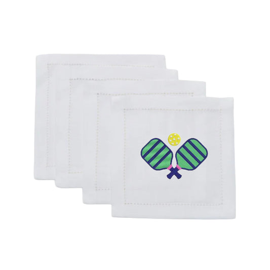 White Linen Embroidered Pickleball Napkins