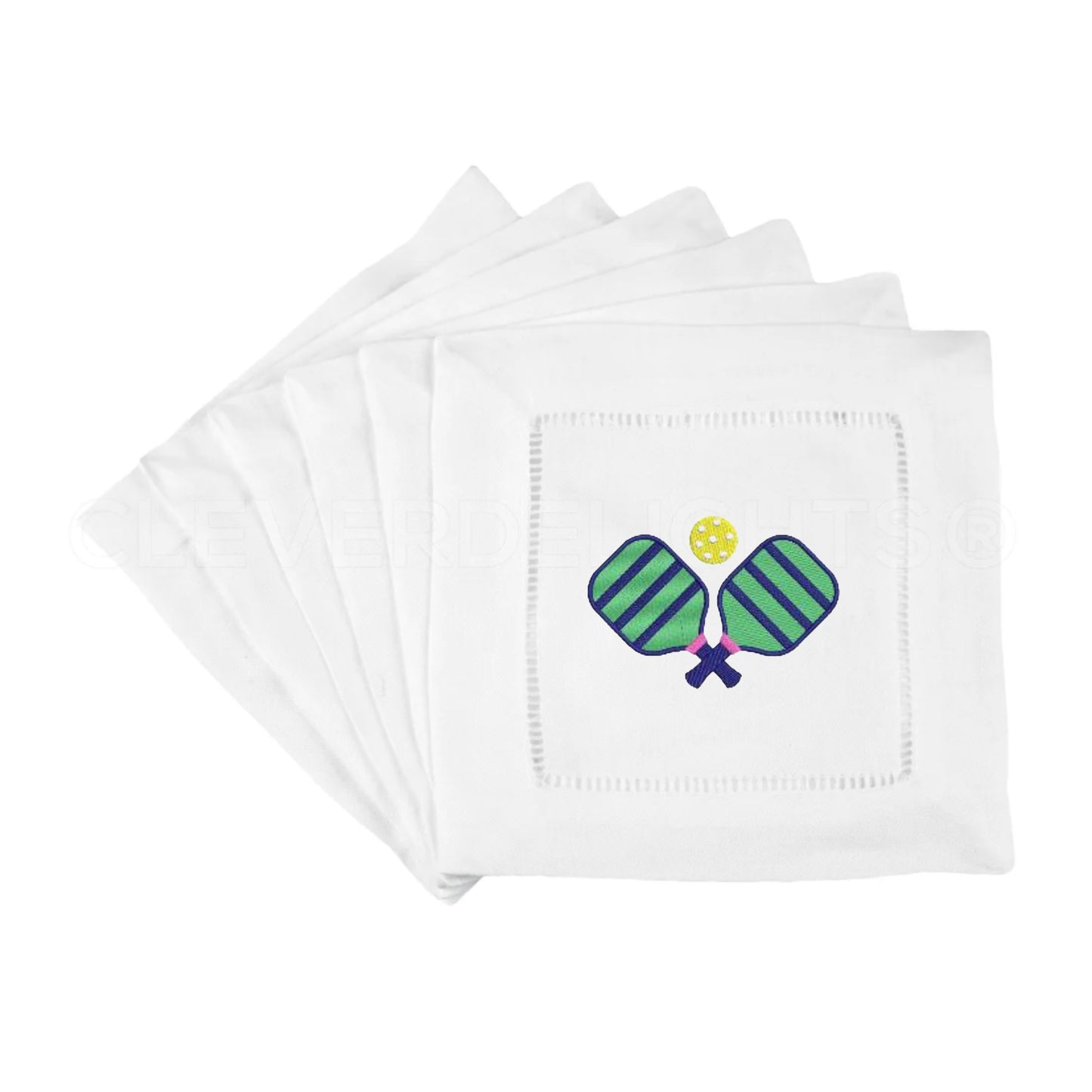 White Linen Embroidered Pickleball Napkins