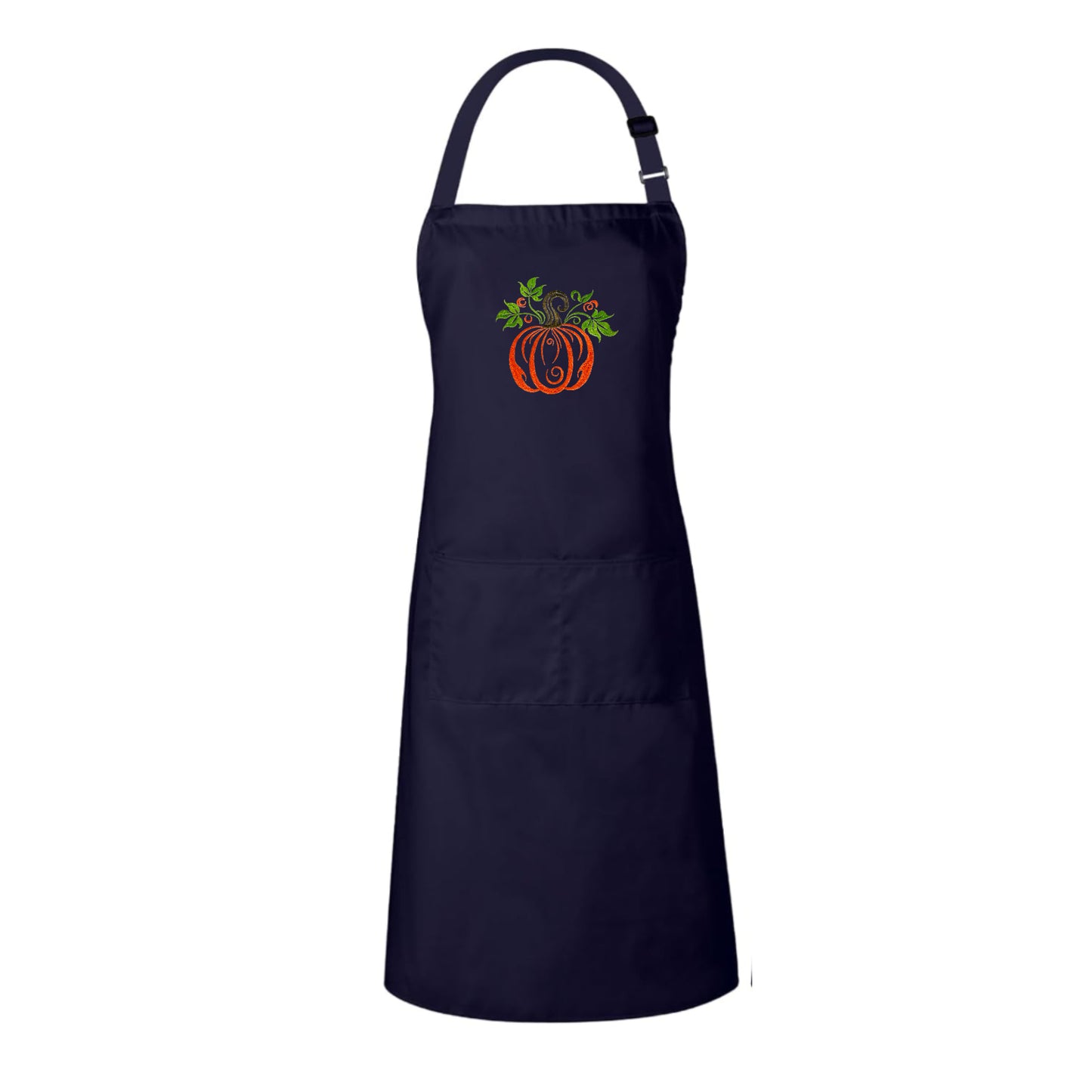 Embroidered White Halloween Fall Pumpkin Apron with Adjustable Neck Strap and Front Pockets