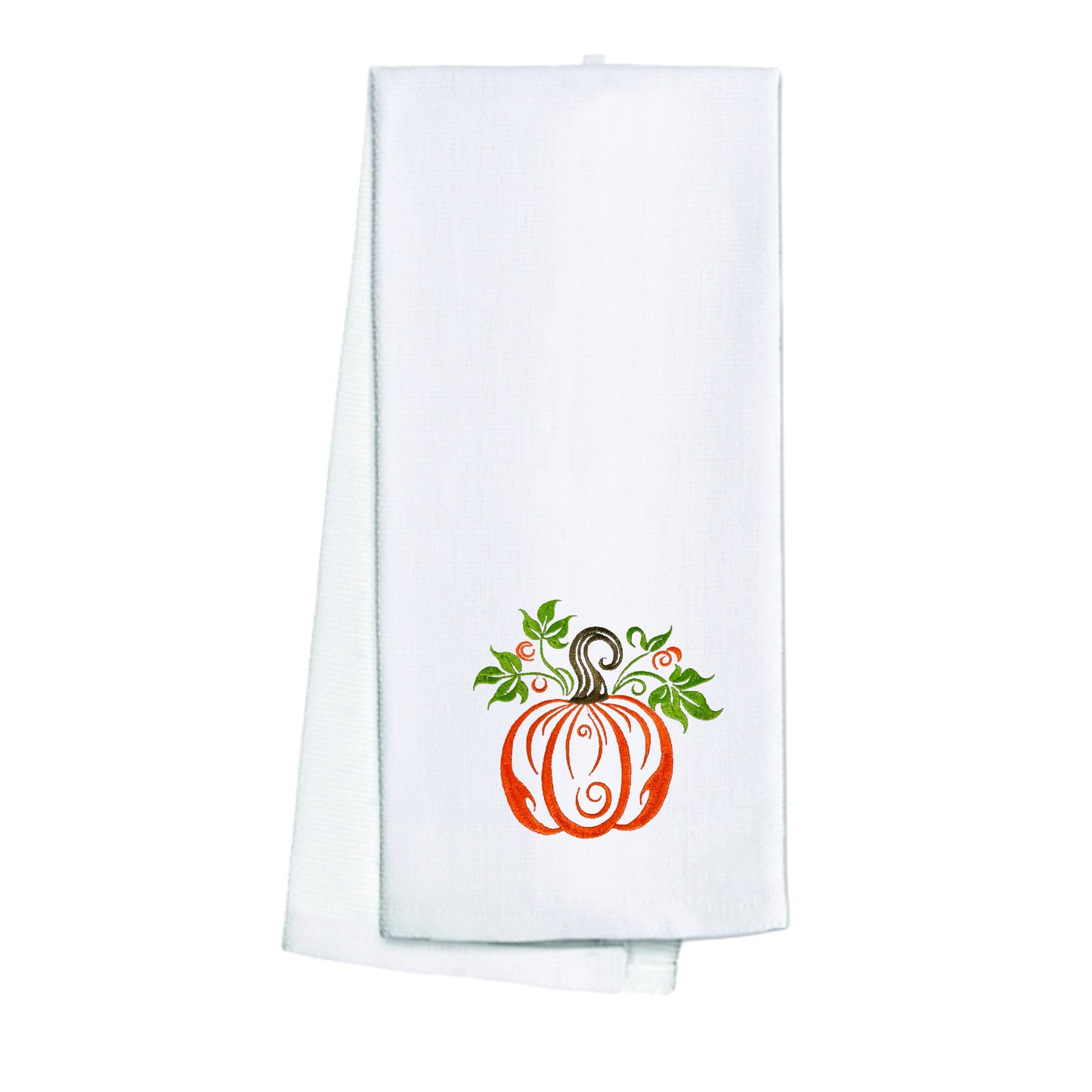 Embroidered Fall Pumpkin White Kitchen Towel Tea Towel