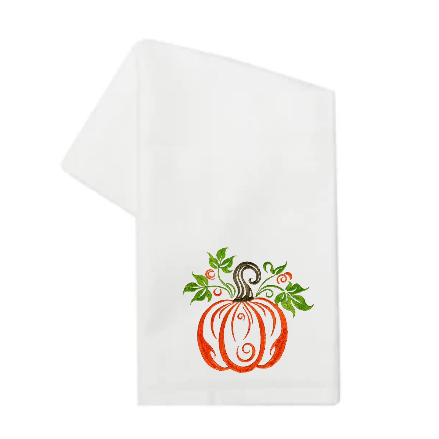 Embroidered Fall Pumpkin White Kitchen Towel Tea Towel