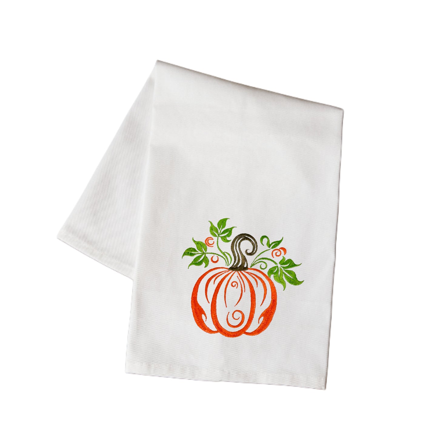 Embroidered Fall Pumpkin White Kitchen Towel Tea Towel