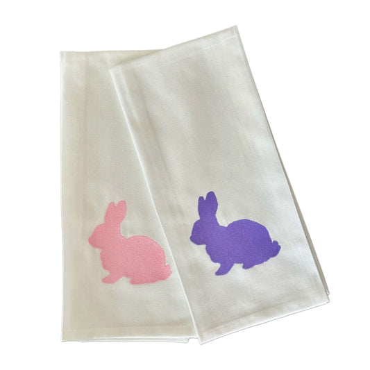 Embroidered Bunny Rabbit White Kitchen Towel Tea Towel Set of 2