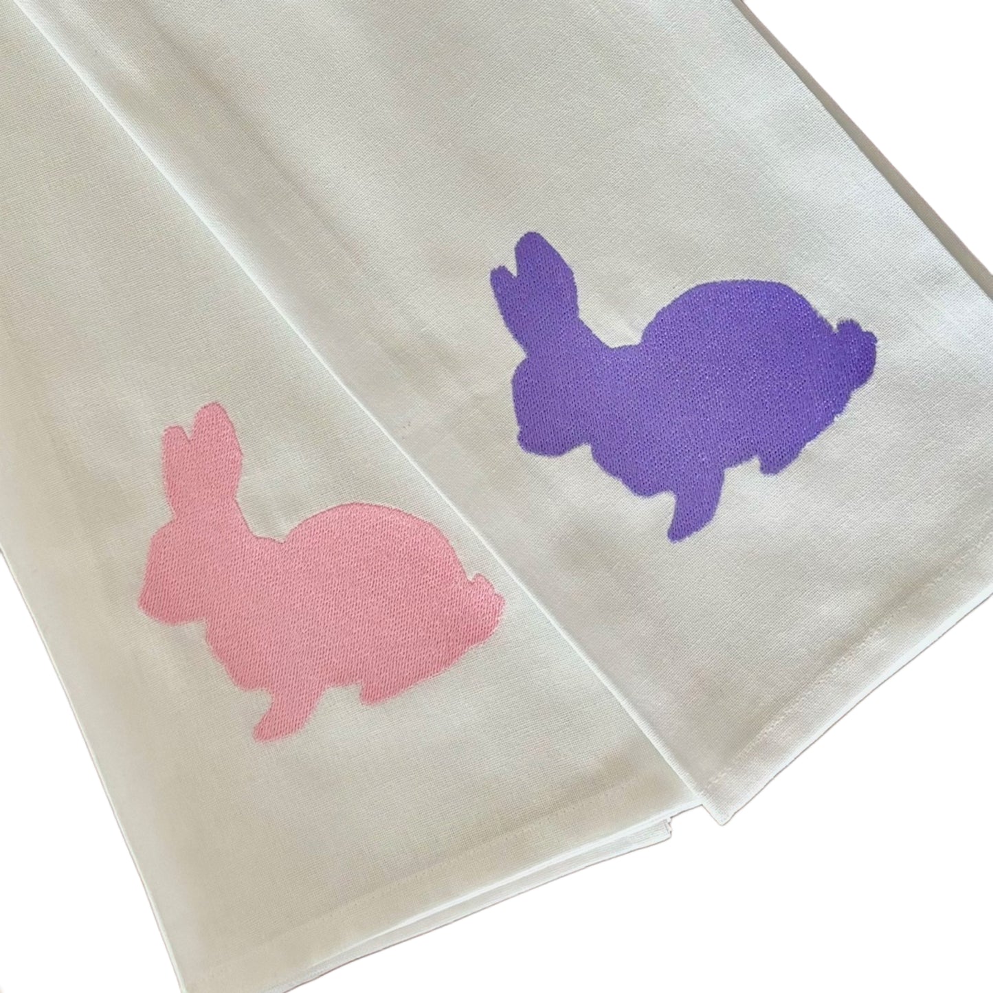 Embroidered Bunny Rabbit White Kitchen Towel Tea Towel Set of 2