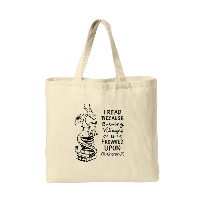 Ideal Twill Convention Tote with Book Dragon Design