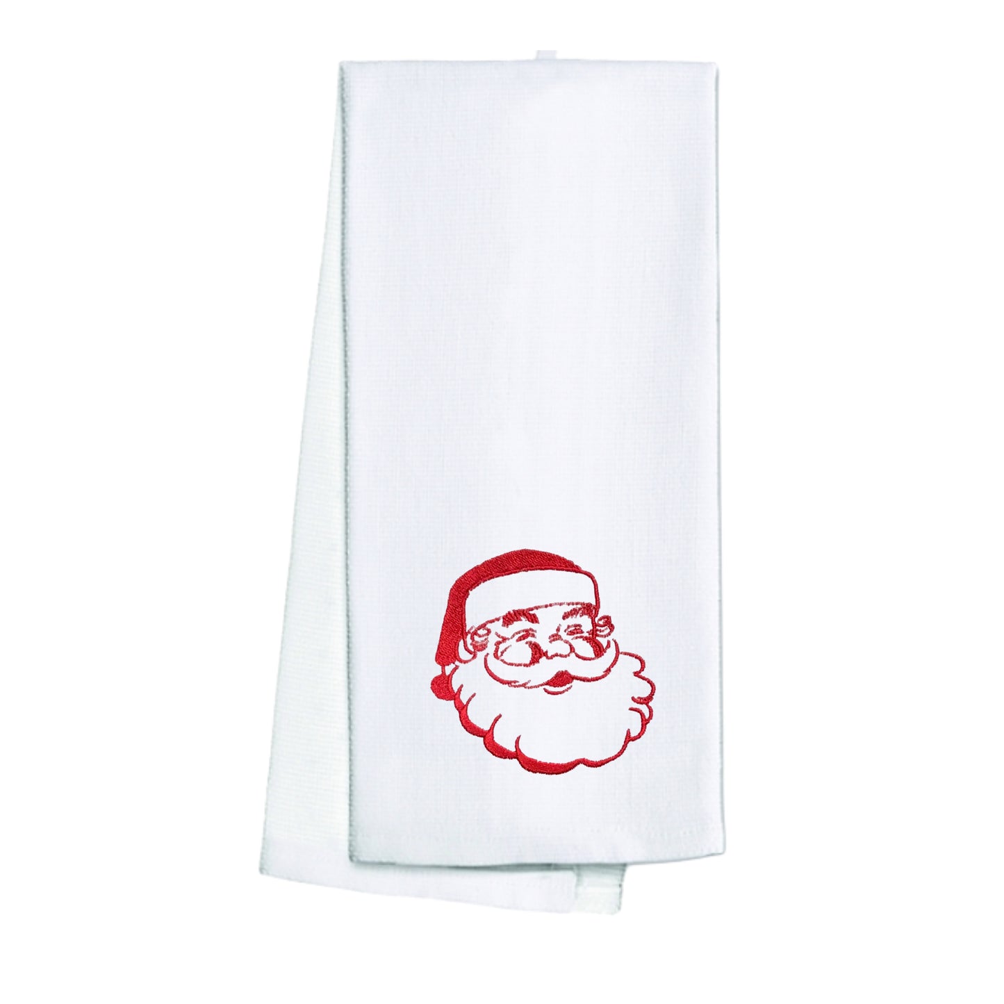 Embroidered Santa White Kitchen Holiday Tea Towel