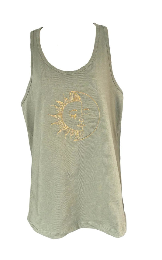 Women's Jersey Racerback Olive & Gold Sun Moon Tank