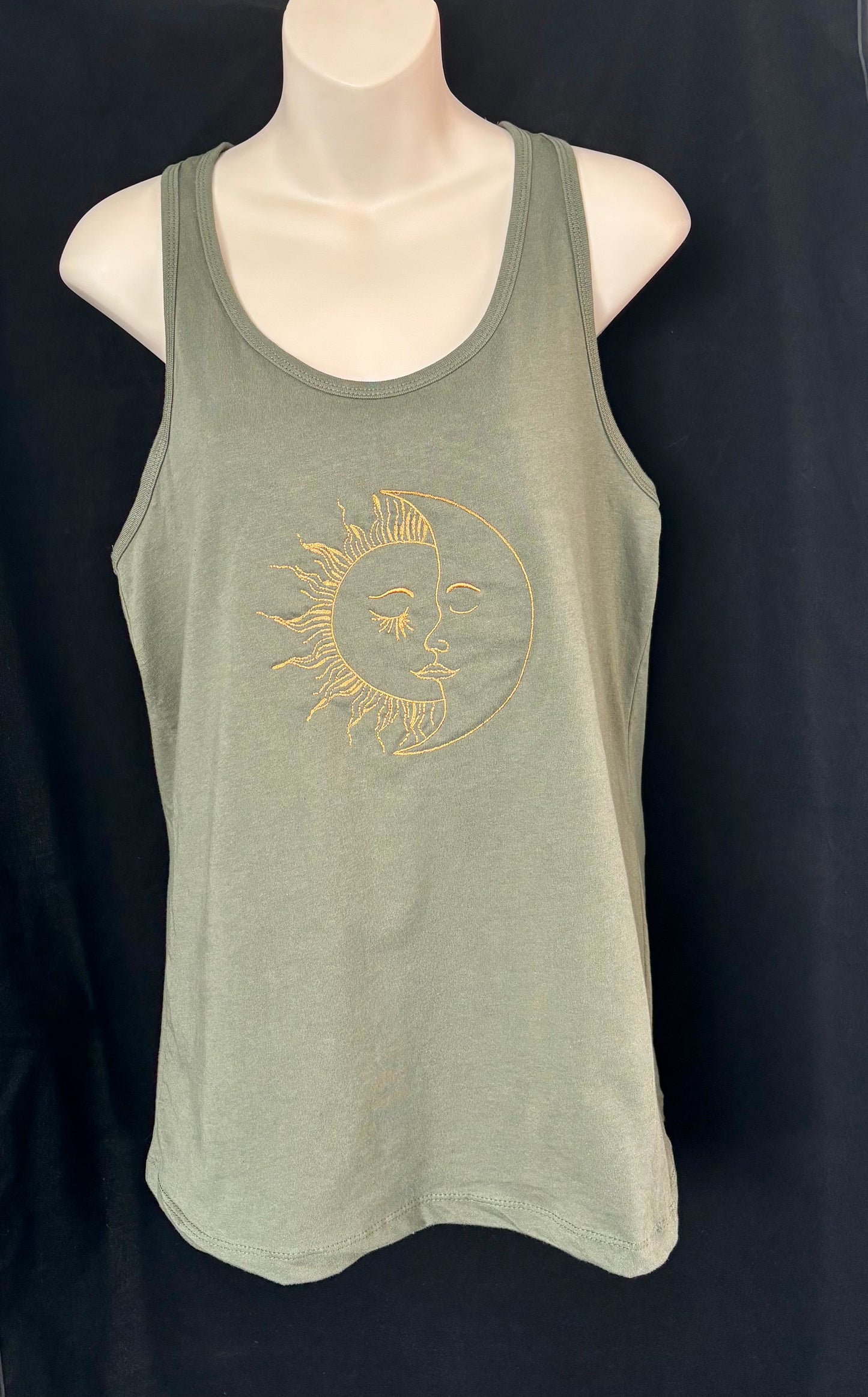 Women's Jersey Racerback Olive & Gold Sun Moon Tank