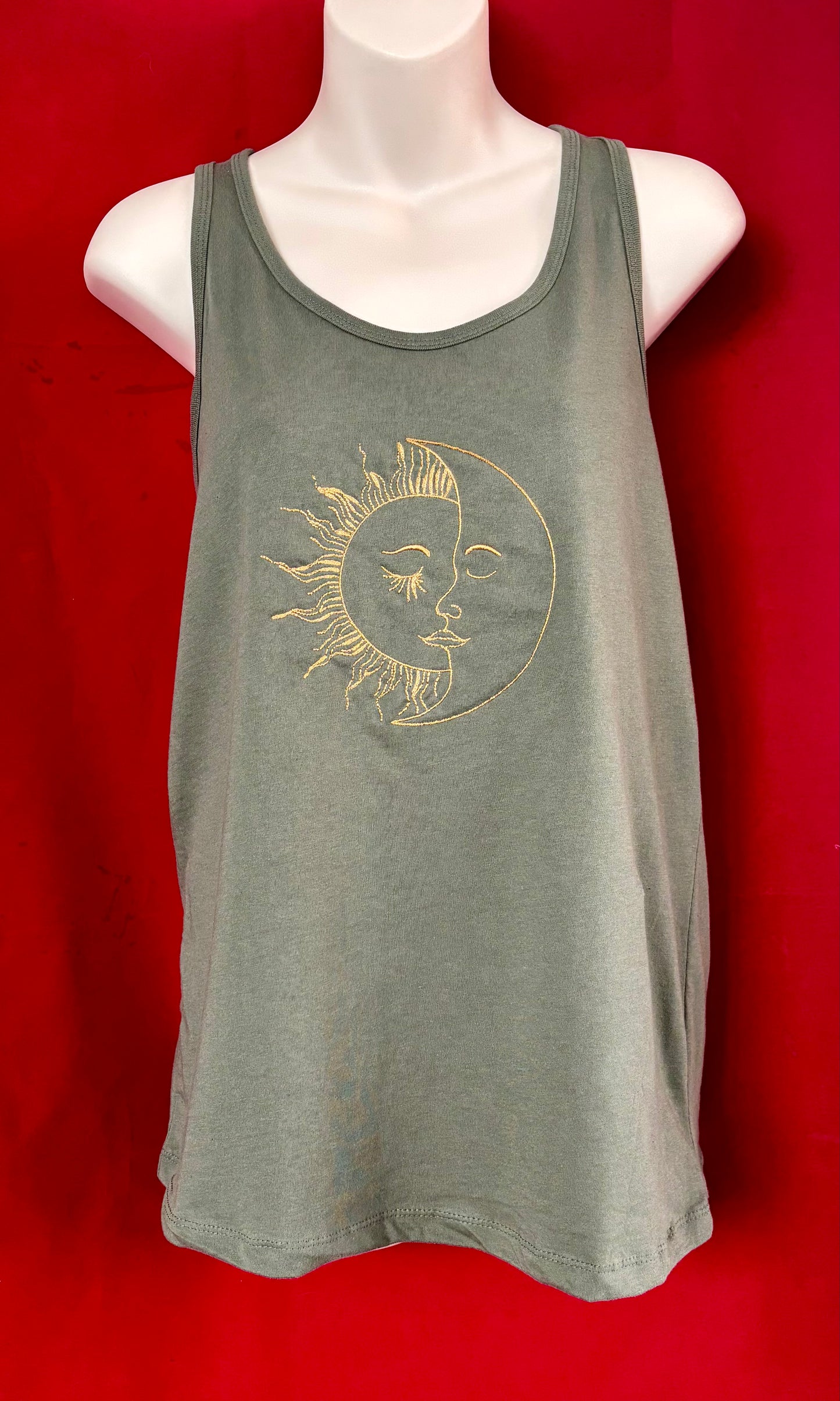 Women's Jersey Racerback Olive & Gold Sun Moon Tank