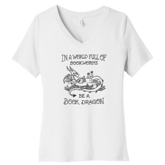 V-neck Short-sleeve Be a Book Dragon T-shirt