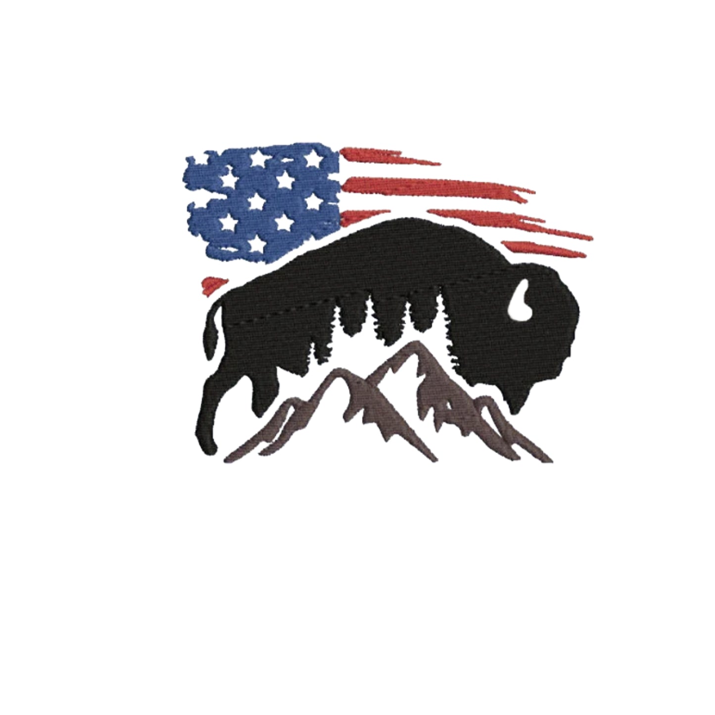 Embroidered Bison US Flag White Kitchen Towel Tea Towel