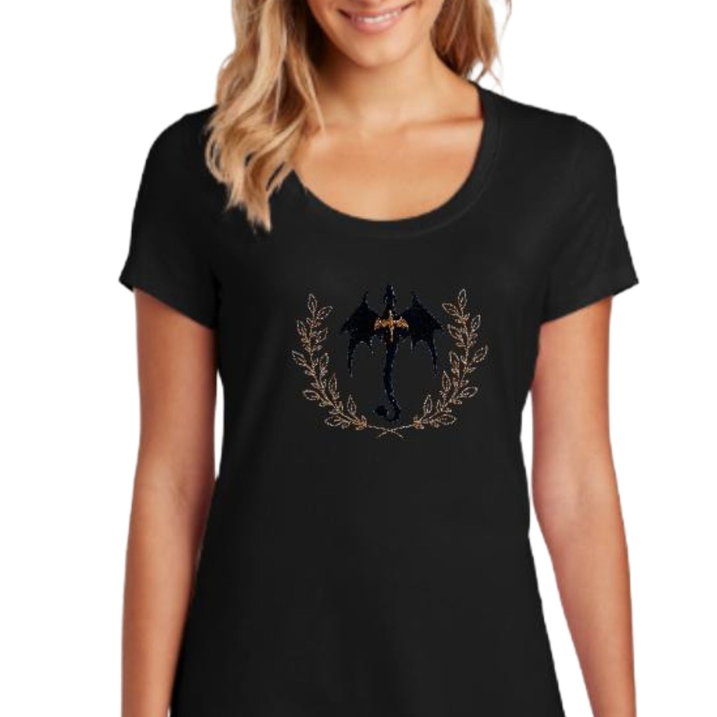 Scoop neck Short-sleeve Black & Gold Dragons T-shirt