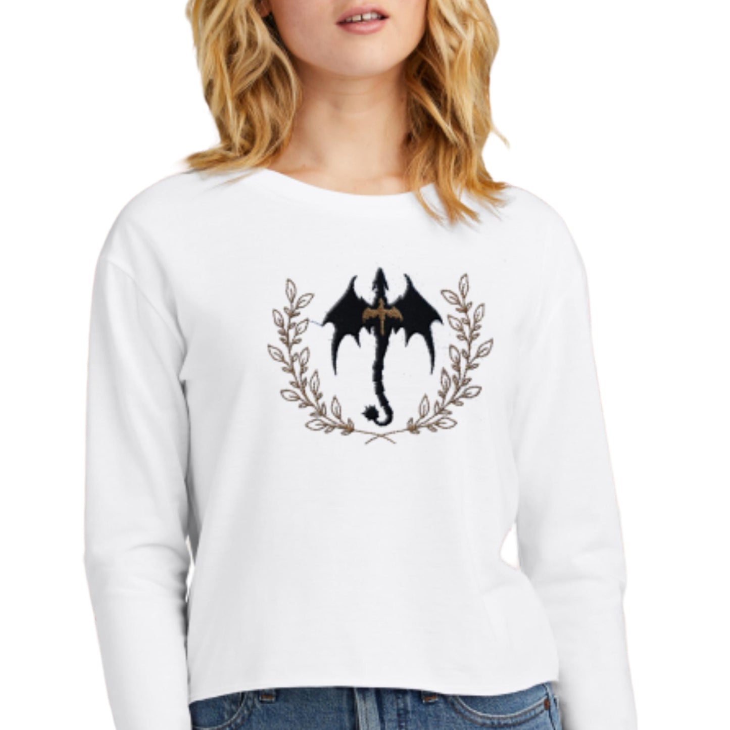 Long-sleeve Midi Crewneck Black & Gold Dragons T-shirt