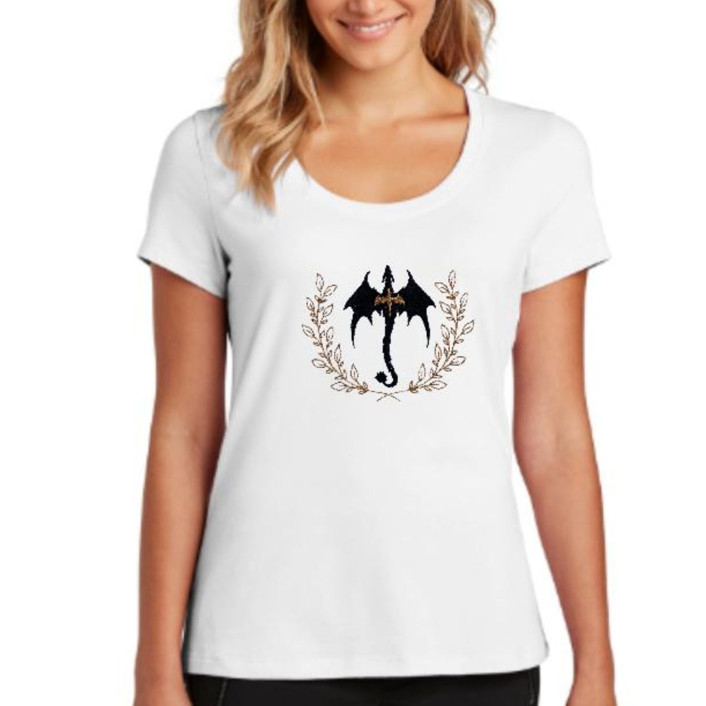 Scoop neck Short-sleeve Black & Gold Dragons T-shirt