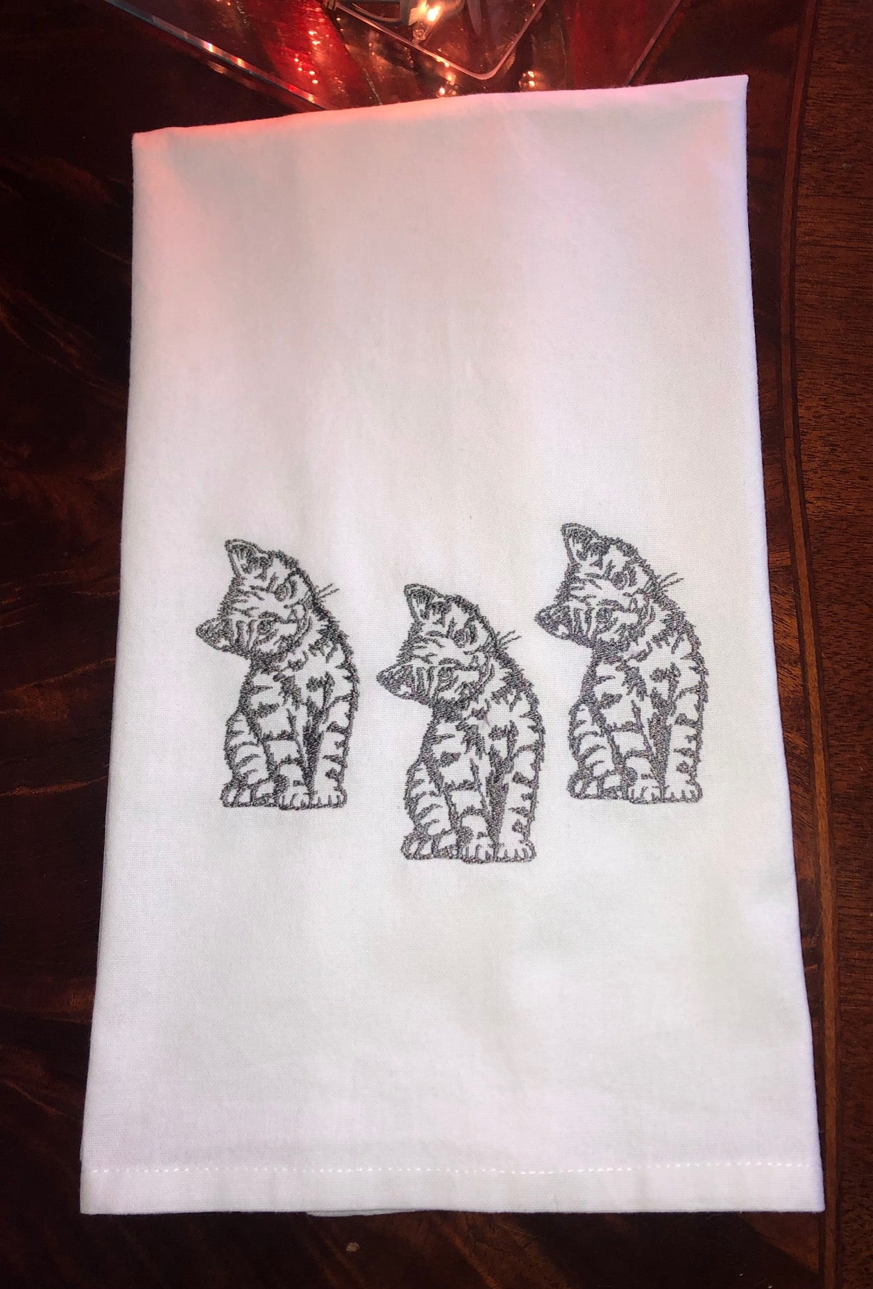 Embroidered Kitten Tea Towel, Kitchen Towel, Dish Towel, Golf Towel, Hostess Gift, Present