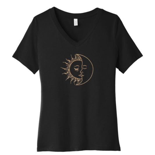V-neck Short-sleeve Sun Moon T-shirt