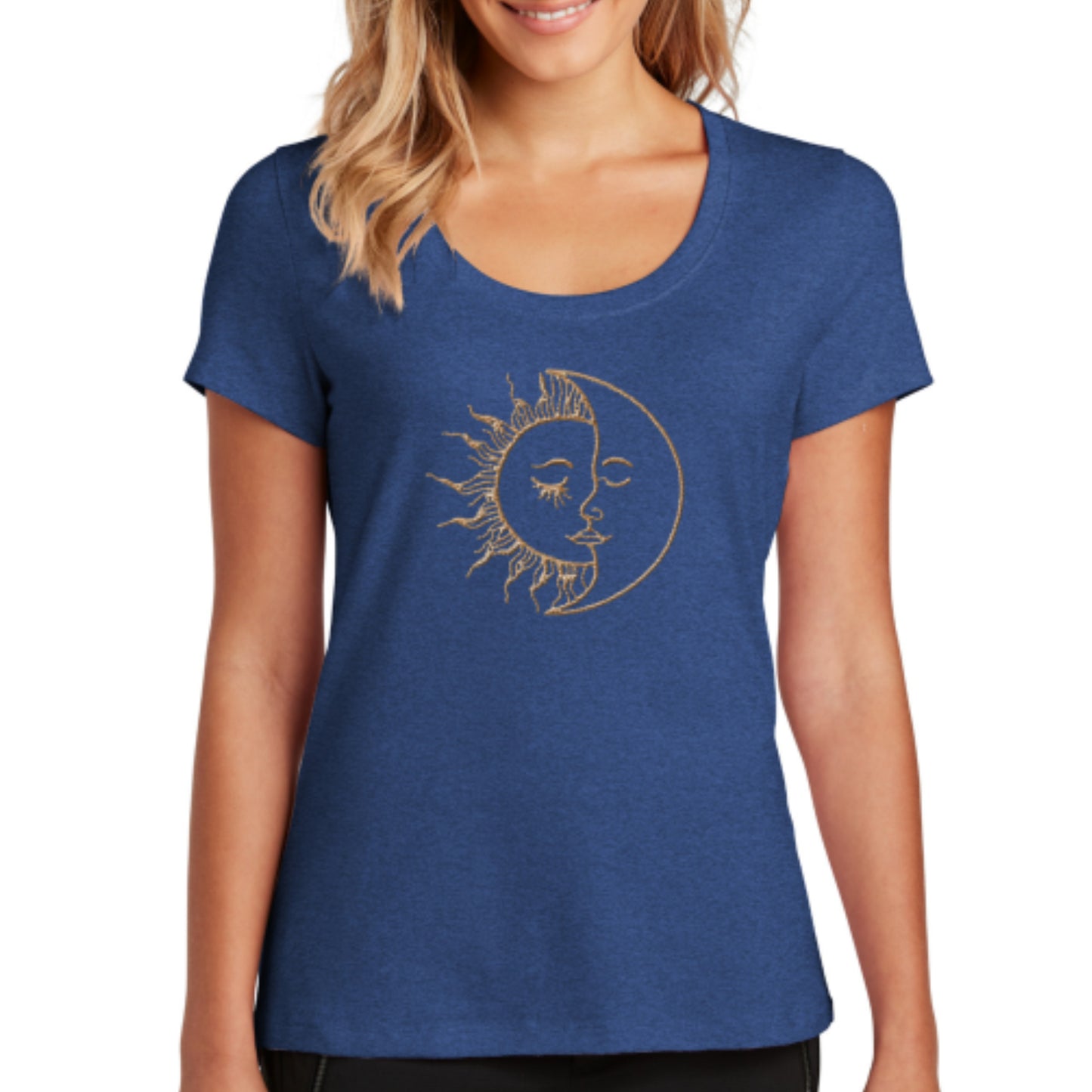 Scoop neck Short-sleeve Sun Moon T-shirt