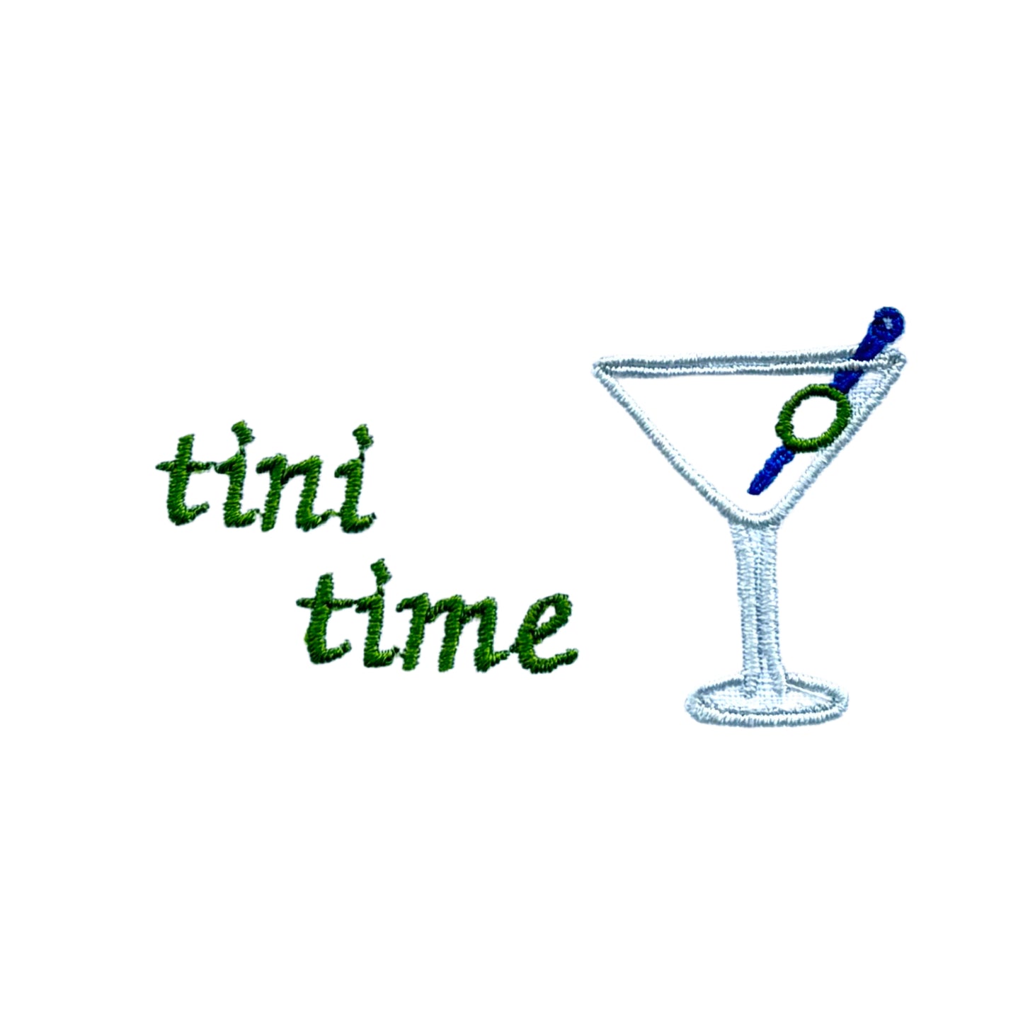 White Linen Embroidered Martini Glass 'tini time' Cocktail Napkins